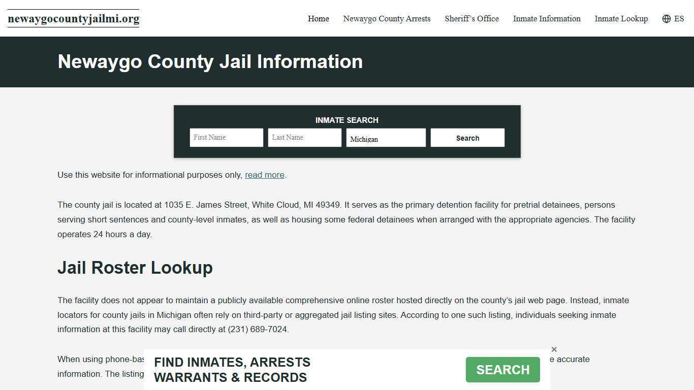 Newaygo County, MI Jail Roster, Inmate Info