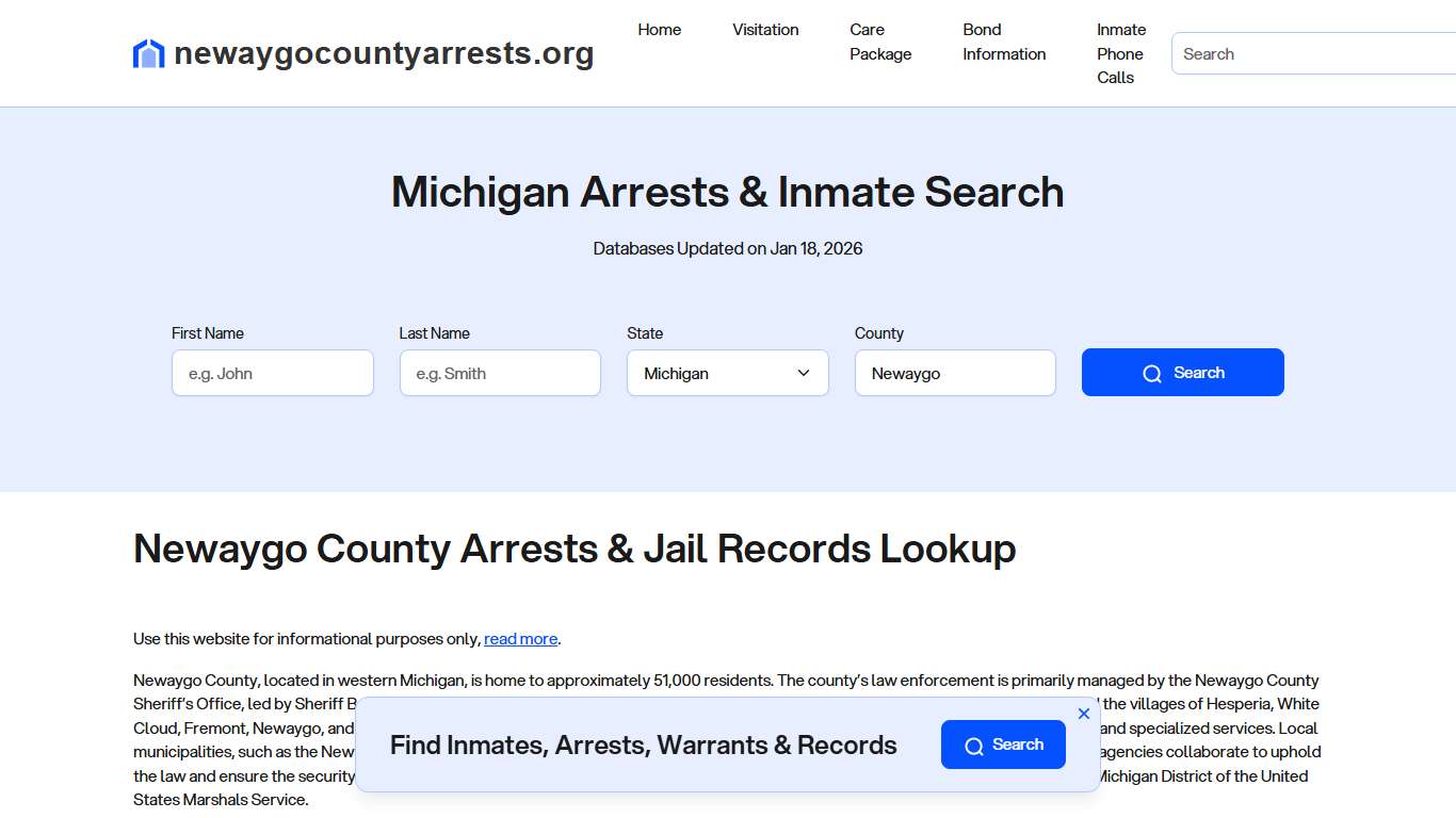 Newaygo County, MI Arrests, Warrants, Police Records Search